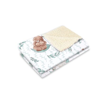 Păturică de iarnă din imitație de lână și bumbac cu două fețe, 70x100 cm, MimiNu, Ecru Lulu Natural