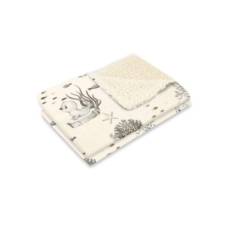 Păturică de iarnă din imitație de lână și bumbac cu două fețe, 70x100 cm, MimiNu, Ecru Seal Beige