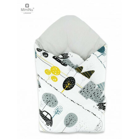 Păturică de înfășat cu două fețe, închidere arici velcro, 75 x 75 cm, MimiNu, Childrens Journey Grey