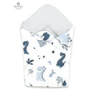 Păturică de înfășat cu două fețe, închidere arici velcro, 75 x 75 cm, MimiNu, Dino Granat