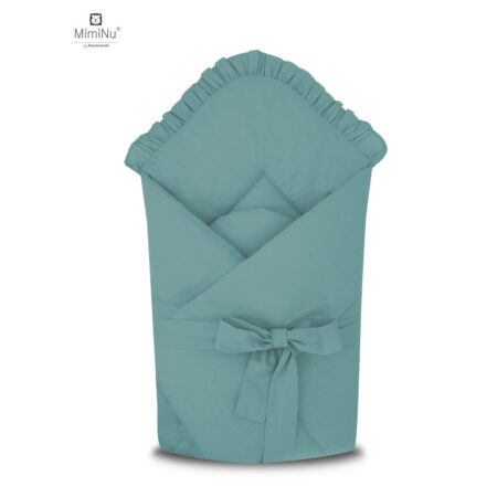 Păturică de înfășat multifuncțională cu volănașe, 75x75 cm, închidere cu panglică, MimiNu, Colecția Royal, Verde