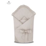 Păturică de înfășat multifuncțională cu volănașe, 75x75 cm, închidere cu panglică, MimiNu, Colecția Royal, Beige