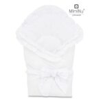 Păturică de înfășat multifuncțională cu volănașe, 75x75 cm, Panglică și arici velcro, MimiNu, White