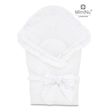 Păturică de înfășat multifuncțională cu volănașe, 75x75 cm, Panglică și arici velcro, MimiNu, White
