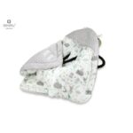 Păturică de înfășat cu glugă, 90×90 cm, Arici Velcro, Minky + Bumbac, MimiNu, Forest Friends Mint