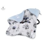 Păturică de înfășat cu glugă, 90×90 cm, Arici Velcro, Minky + Bumbac, MimiNu, Old Road Blue