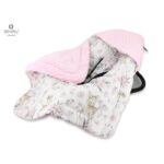 Păturică de înfășat cu glugă, Minky + Bumbac, 90x90 cm, MimiNu, Sweet Deer Pink