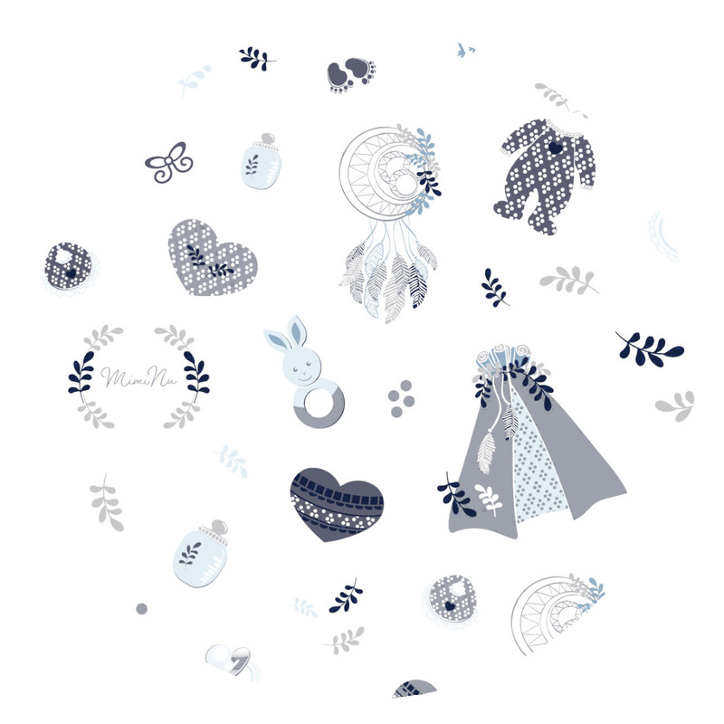 Păturică moale cu 2 fețe, 70x100 cm, Bumbac, MimiNu, Baby Shower Blue - Image 2