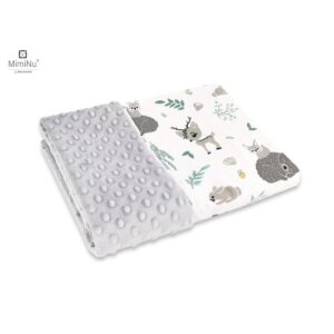 Păturică pufoasă cu două fețe, 75 x 100 cm, Minky și Bumbac, MimiNu, Forest Friends Mint