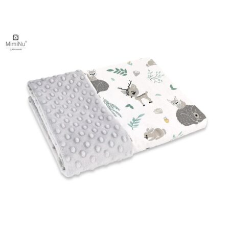 Păturică pufoasă cu două fețe, 75 x 100 cm, Minky și Bumbac, MimiNu, Forest Friends Mint