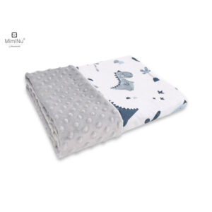 Păturică pufoasă cu două fețe, 75 x 100 cm, Minky și Bumbac, MimiNu, Dino Granat