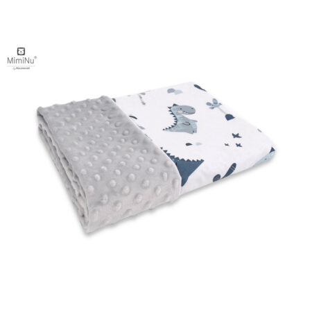 Păturică pufoasă cu două fețe, 75 x 100 cm, Minky și Bumbac, MimiNu, Dino Granat