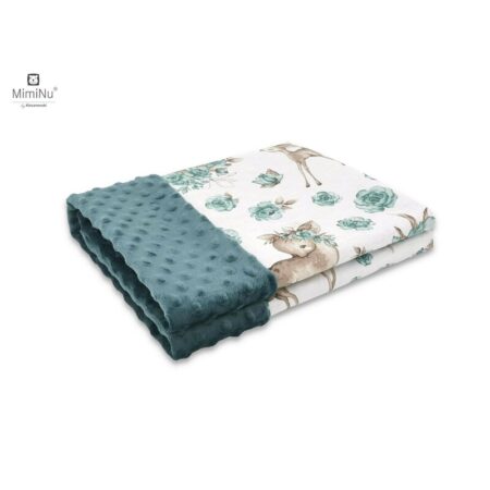 Păturică pufoasă cu două fețe, 75 x 100 cm, Minky și Bumbac, MimiNu, Sweet Deer Mint