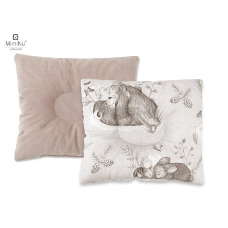 Pernă bebeluș cu două fețe din catifea și bumbac, MimiNu, 23x26 cm, Velvet Calm Forest Beige