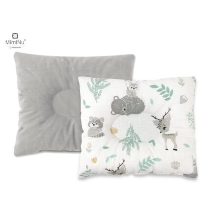 Pernă bebeluș cu două fețe din catifea și bumbac, MimiNu, 23x26 cm, Velvet Forest Friends Mint