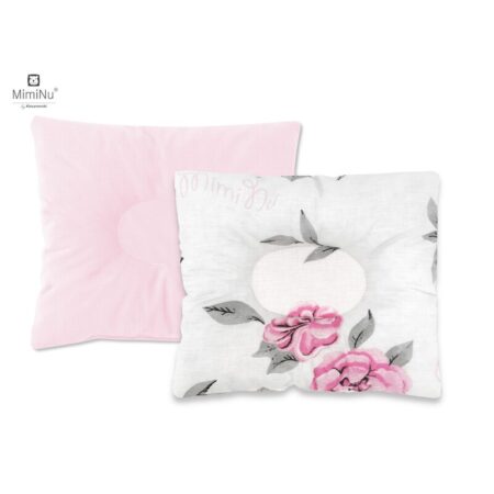 Pernă bebeluș cu două fețe din catifea și bumbac, MimiNu, 23x26 cm, Velvet Peonie Pink