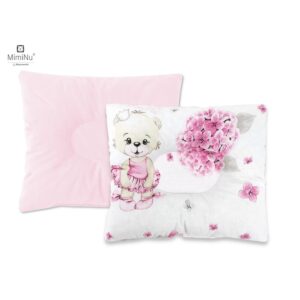 Pernă bebeluș cu două fețe din catifea și bumbac, MimiNu, 23x26 cm, Velvet Pink Ballerina