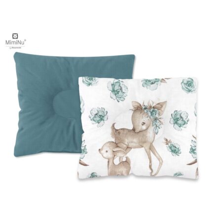 Pernă bebeluș cu două fețe din catifea și bumbac, MimiNu, 23x26 cm, Velvet Sweet Deer Mint