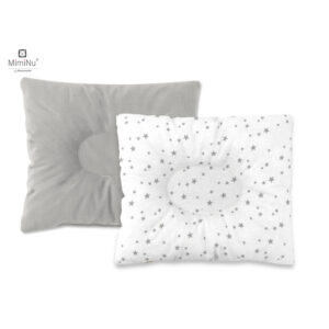 Pernă bebeluș cu două fețe din catifea și bumbac, MimiNu, 23x26 cm, Velvet Mini Gray Stars