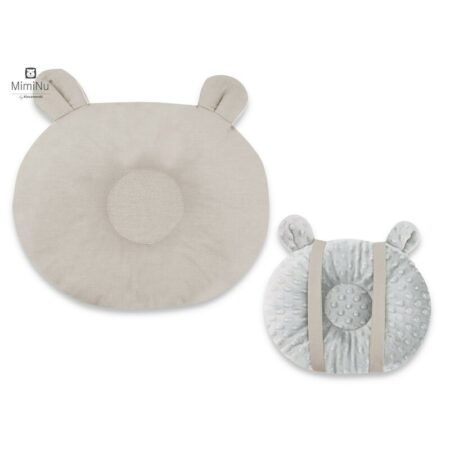 Pernă bebeluș cu două fețe din catifea și bumbac, MimiNu, Colectia Royal, Minky Beige