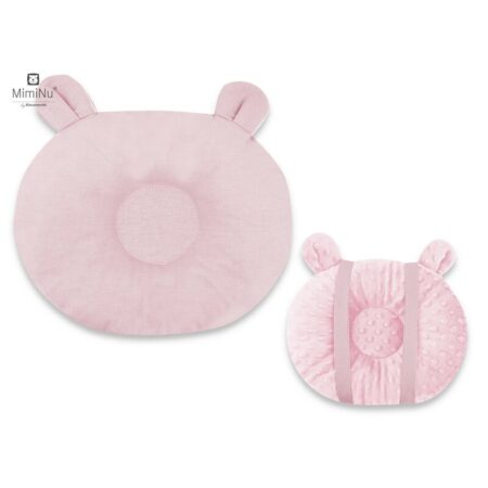 Pernă bebeluș cu două fețe din catifea și bumbac, MimiNu, Colectia Royal, Minky Powder Pink