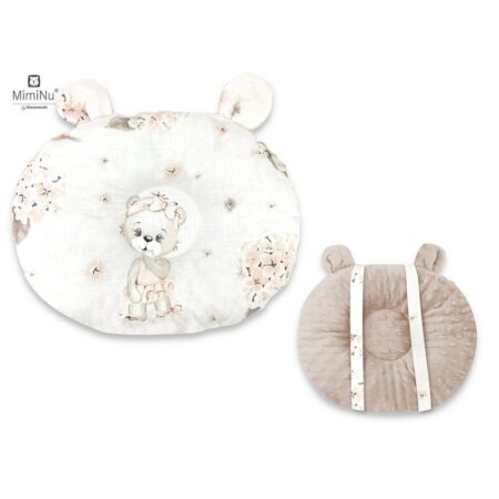 Pernă bebeluș cu două fețe din catifea și bumbac, MimiNu, Minky Powdery Pink Ballerina