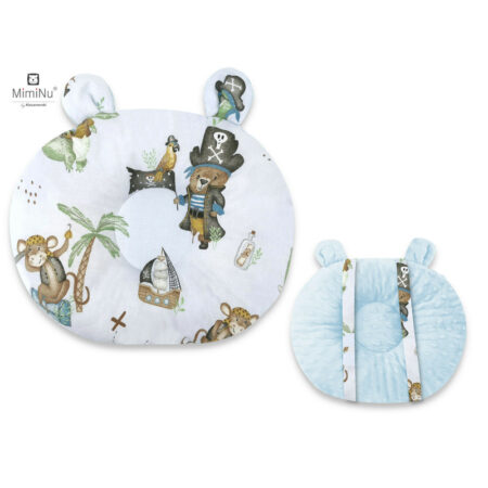 Pernă bebeluș cu două fețe din catifea și bumbac, MimiNu, Minky Pirates Blue