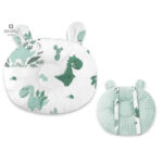 Pernă bebeluș cu două fețe din catifea și bumbac, MimiNu, Minky Dino Mint