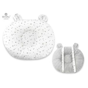 Pernă bebeluș cu două fețe din catifea și bumbac, MimiNu, Minky Mini Gray Stars