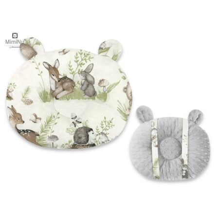 Pernă bebeluș cu două fețe din catifea și bumbac, MimiNu, Minky Calm Forest Natural