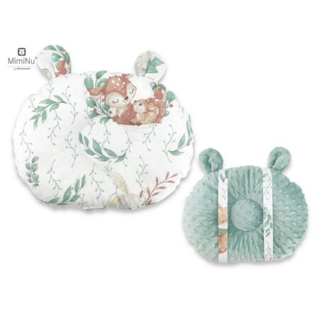 Pernă bebeluș cu două fețe din catifea și bumbac, MimiNu, Minky Cold Mint/ Lulu Natural
