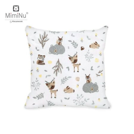Pernă pentru bebeluși 40x40 cm, cu husă detașabilă, Bumbac, MimiNu, Forest friends Grey/Beige