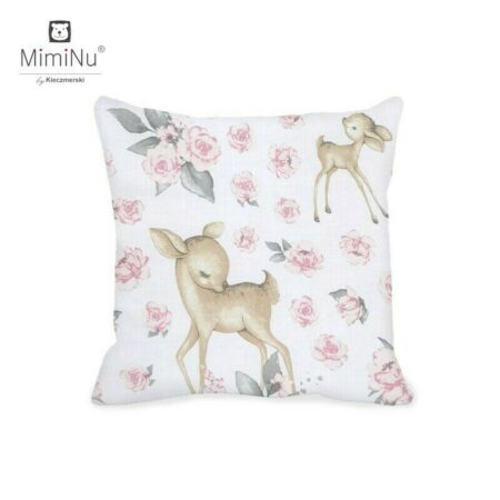 Pernă clasică de dormit 40x40 cm, Bumbac, husă detașabila cu fermoar, MimiNu, Sweet Deer Pink