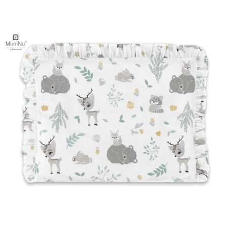 Pernă pentru bebeluși 30x40 cm, Cu volănașe, Cu husă detașabilă, Bumbac, MimiNu, Forest Friends Mint