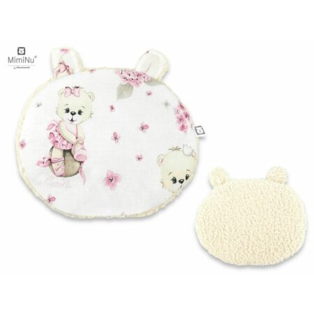 Pernă ergonomică cu 2 fețe din bumbac și imitație de lână, MimiNu, Ecru Pink Ballerina