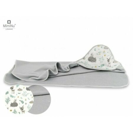 Prosop cu glugă, 100x100 cm, MimiNu, Forest Friends Mint/Grey