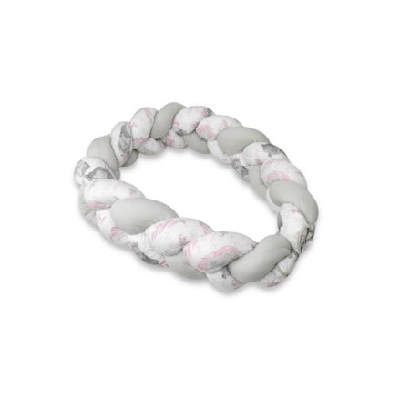 Protecție laterală împletită pentru pat 220 cm, Tip bumper, Bumbac, MimiNu, Lulu Rose