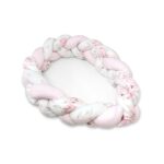 Protecție laterală împletită pentru pat 220 cm, Tip bumper, Bumbac, MimiNu, Peonie Pink