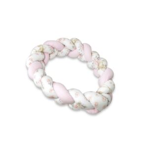 Protecție laterală împletită pentru pat 220 cm, Tip bumper, Bumbac, MimiNu, Sweet Deer Pink