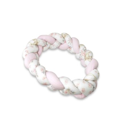 Protecție laterală împletită pentru pat 220 cm, Tip bumper, Bumbac, MimiNu, Sweet Deer Pink