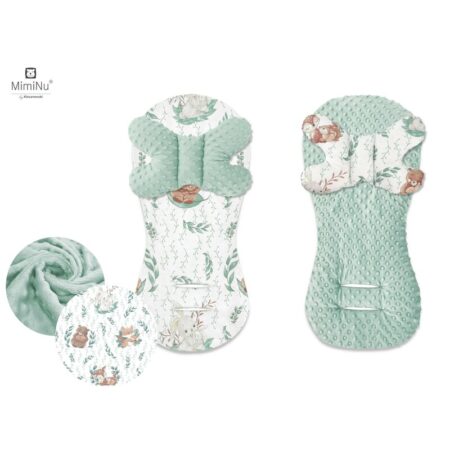 Protecție textilă și pernă Butterfly, pentru cărucior, scaun auto, bicicletă, MimiNu, Minky Lulu Natural/Could Mint
