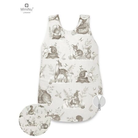 Sac de dormit de iarnă din bumbac cu fermoar lateral, 70 cm, 0 - 6 luni, MimiNu, Calm Forest Beige