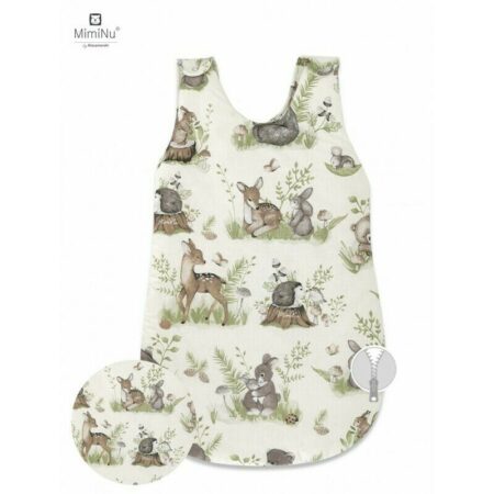 Sac de dormit de iarnă din bumbac cu fermoar lateral, 70 cm, 0 - 6 luni, MimiNu, Calm Forest Natural