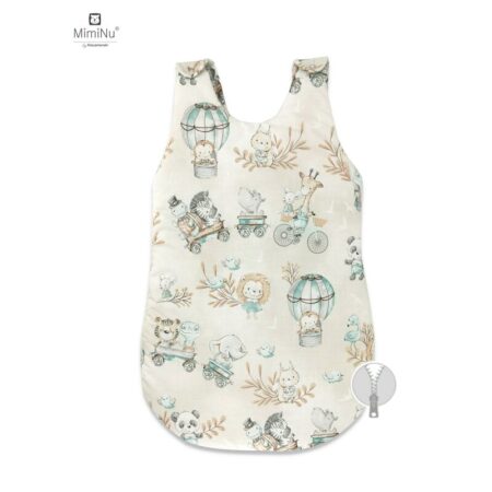 Sac de dormit de iarnă din bumbac cu fermoar lateral, 70 cm, 0 - 6 luni, MimiNu, Zoo on bike Nugat