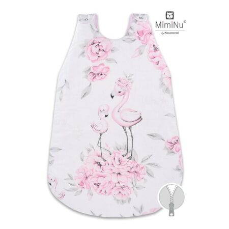 Sac de dormit de iarnă din bumbac cu fermoar lateral, 70 cm, 0 - 6 luni, MimiNu, Peonie Pink