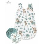 Sac de dormit de iarnă din bumbac cu fermoar lateral, 70 cm, 0 - 6 luni, MimiNu, Sweet Deer Mint