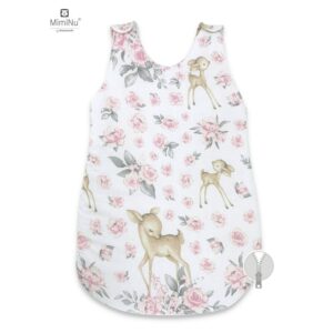 Sac de dormit de iarnă din bumbac cu fermoar lateral, 70 cm, 0 - 6 luni, MimiNu, Sweet Deer Pink