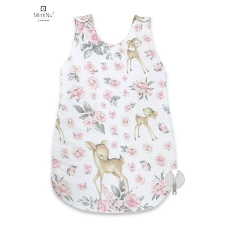 Sac de dormit de iarnă din bumbac cu fermoar lateral, 70 cm, 0 - 6 luni, MimiNu, Sweet Deer Pink