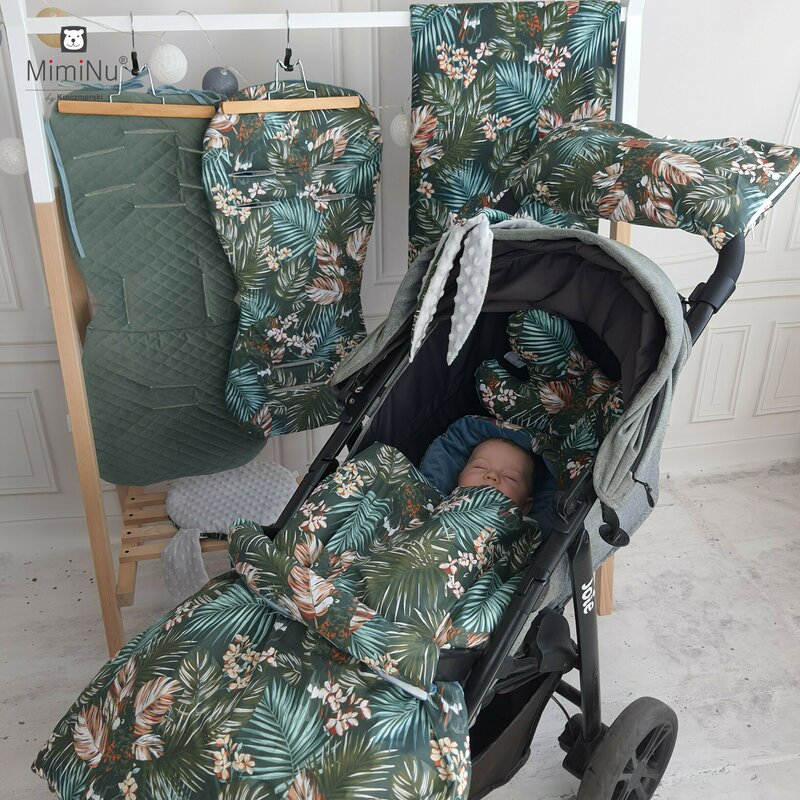 Sac de iarnă impermeabil cu fermoar și glugă, 94x45 cm, MimiNu, Forest friends Mint/Velvet Grey - Image 5