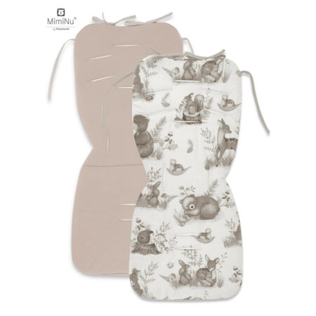 Saltea pentru cărucior, reversibilă, 78 x 34 cm, din catifea și bumbac, MimiNu, Calm Forest Beige/Beige